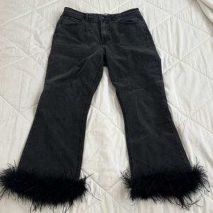 Black Feather Hem Women Jeans